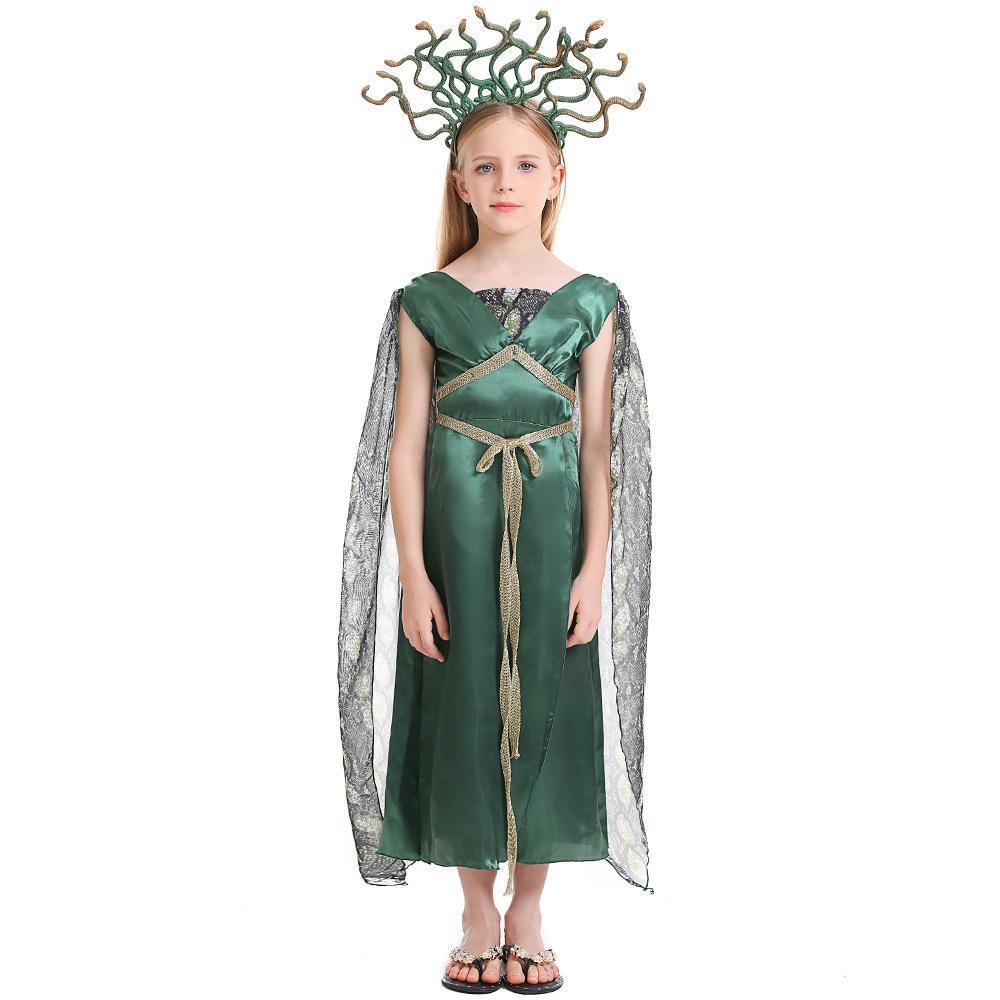Kids Greek mythology blue Medusa Gorgon cosplay Halloween costume