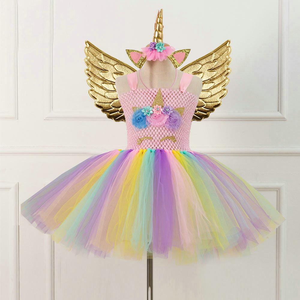 Mesh Handwork with Headgear Unicorn Party Tutu Dress for Girl