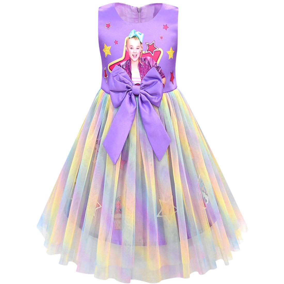 Girls Jojo Siwa Bow Dress Kids Party Birthday Mesh Princess Dress