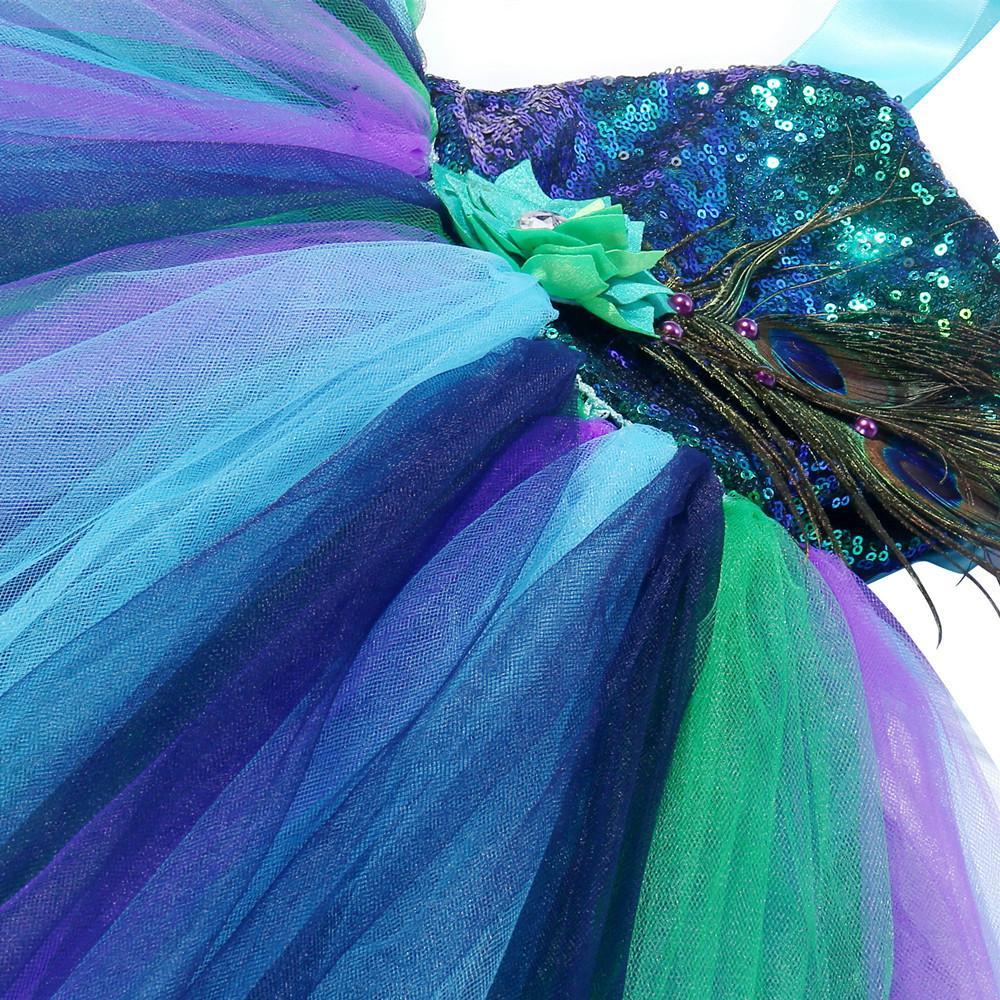 Kids Sequin Peacock Feather Costume Girls Easter Carnival Party Dress