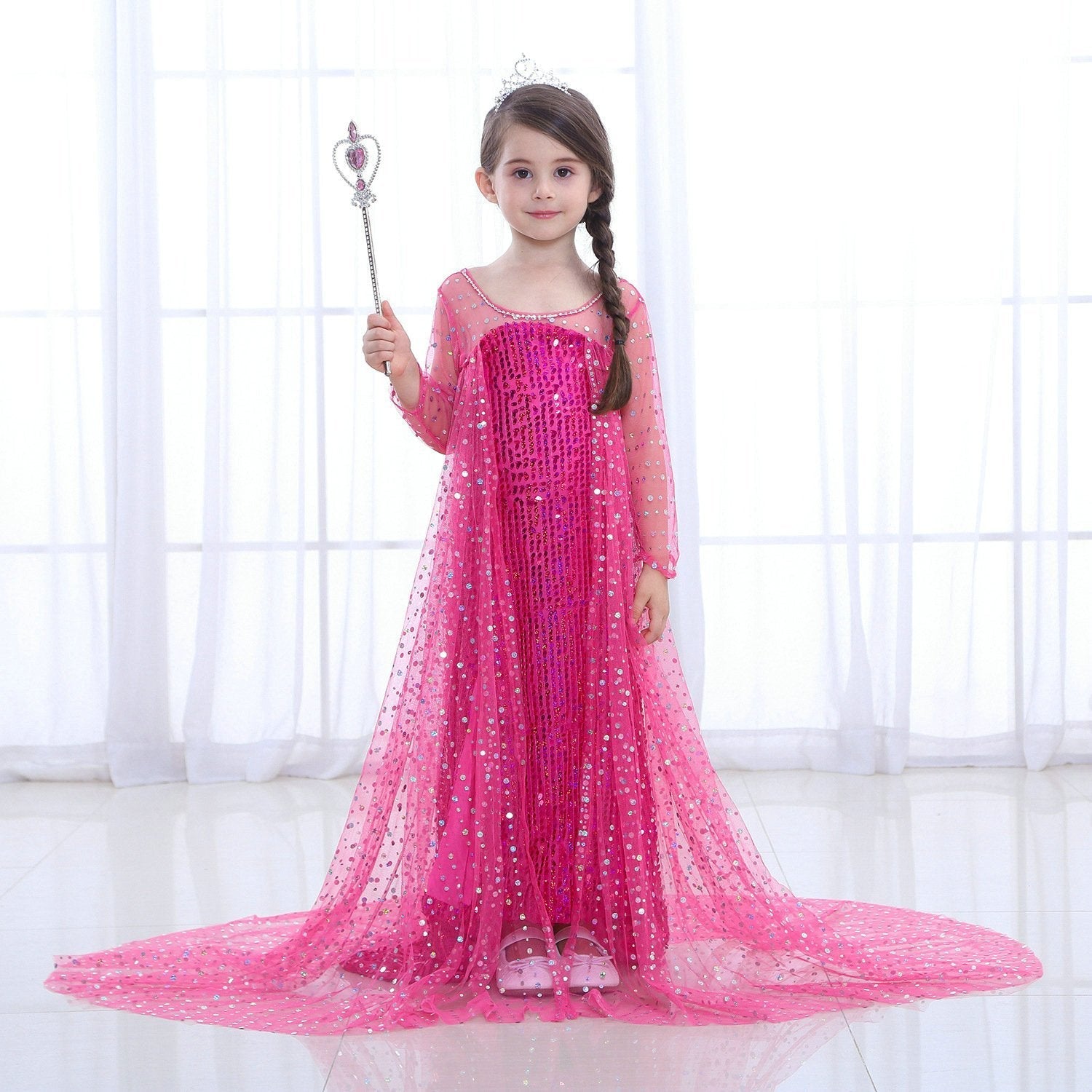 Frozen Elsa Costume Long Sleeve Girl Party Princess Dress