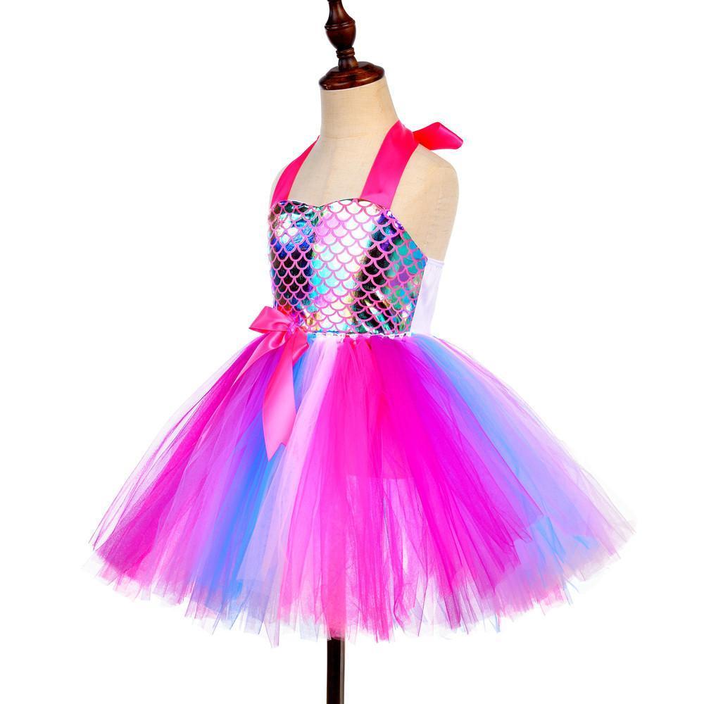 Kids Mermaid Tutu Princess Mermaid Costume Sequins Dress with Headband