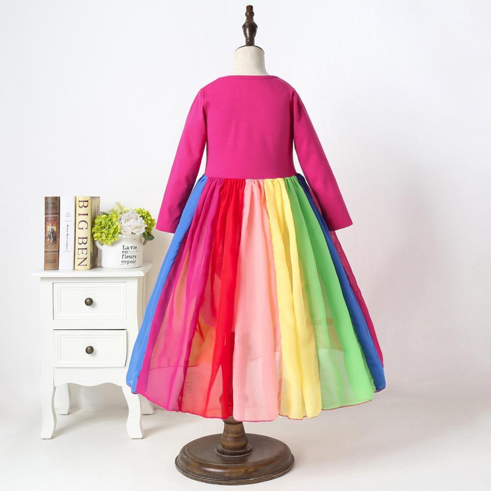 Kids Girls' Dress Patchwork Fuchsia Lavender Maxi Long Sleeve Active Boho Dresses