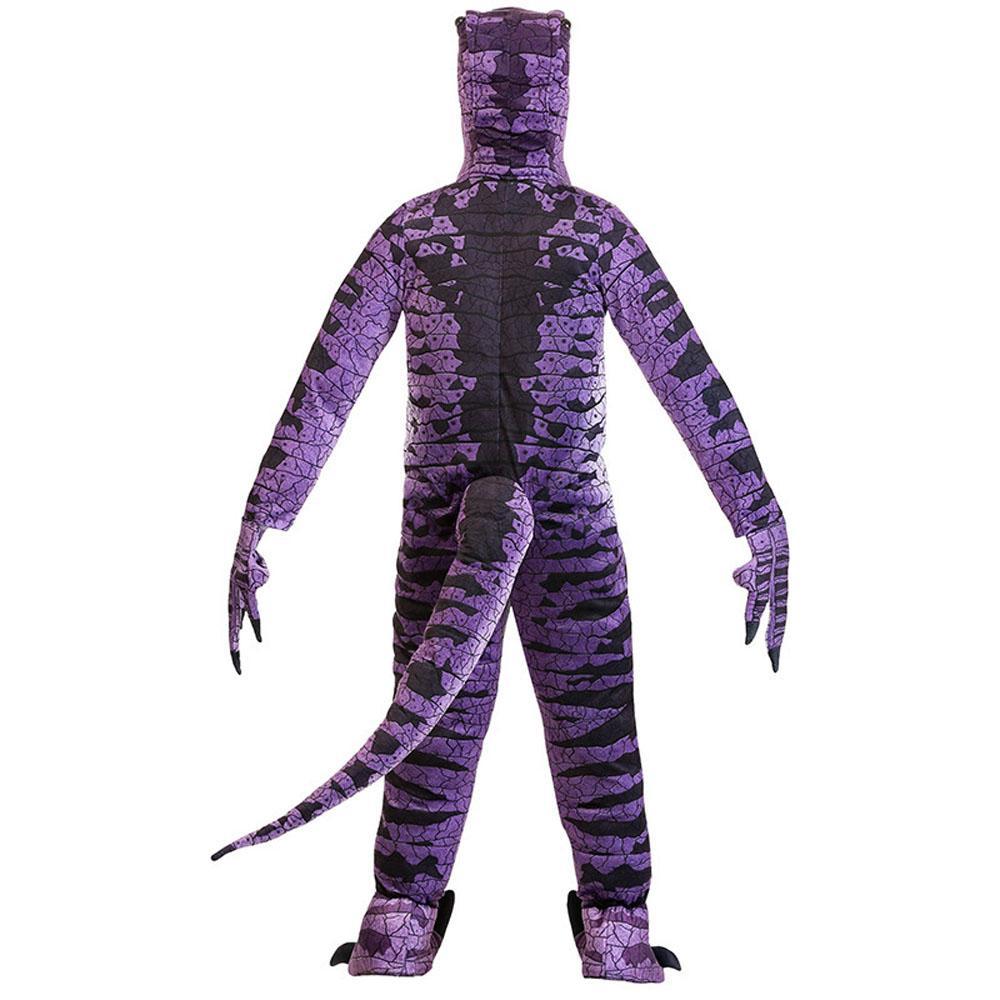 Ravenous Raptor Dinosaur Cosplay Costume Purple Hooded Jumpsuit Outfit Halloween for Kids