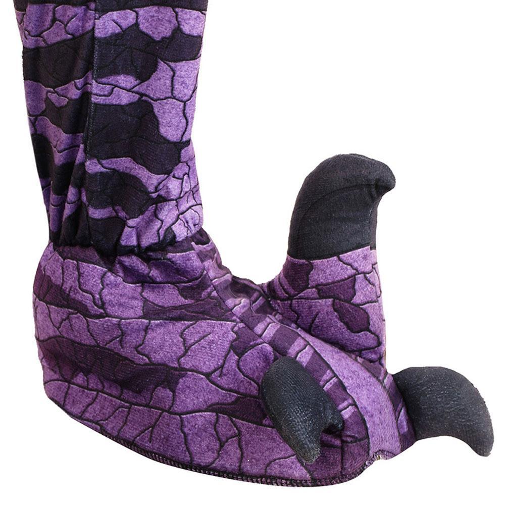 Ravenous Raptor Dinosaur Cosplay Costume Purple Hooded Jumpsuit Outfit Halloween for Kids