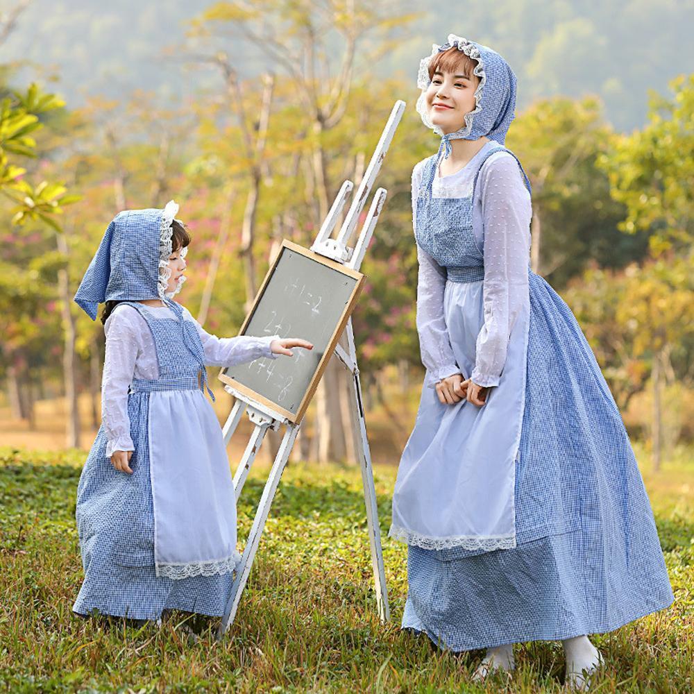 Blue Check Farm Outing cosplay costume dress for mom and me