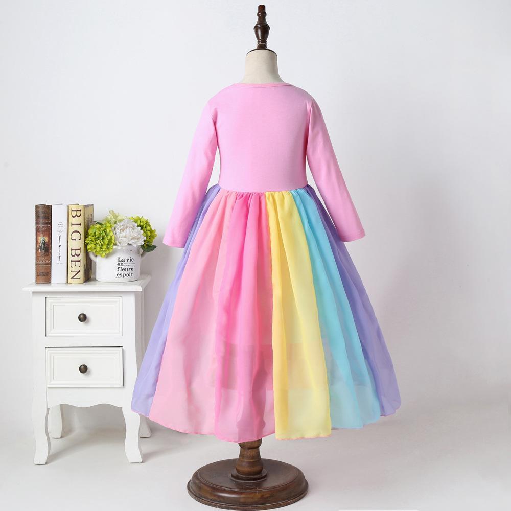 Kids Girls' Dress Patchwork Fuchsia Lavender Maxi Long Sleeve Active Boho Dresses