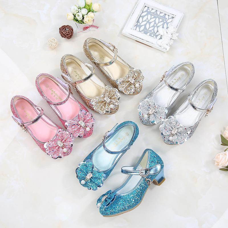 Girls Chunky Glitter Rock Bow Mary Jane Heels Dress Shoes