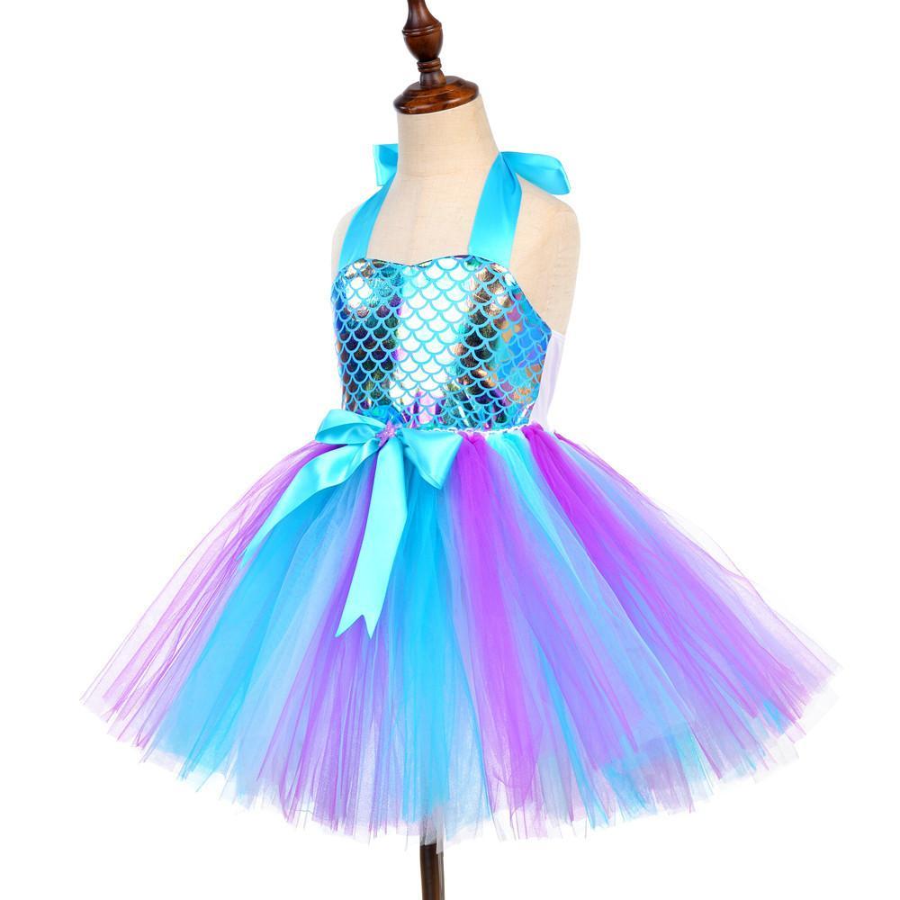 Girls Mermaid Tutu Dress Birthday Party Mermaid Costume Sequins Dress