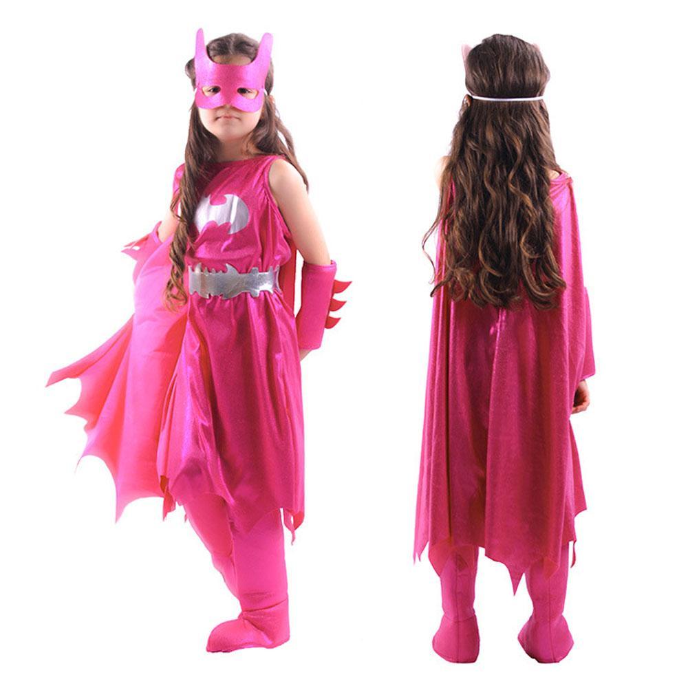 Girl's Deluxe Pink Batgirl Cosplay Costume Halloween Fancy Dress Up Outfit for Child