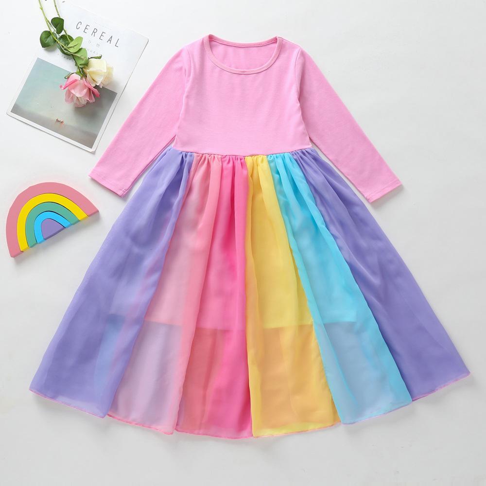 Kids Girls' Dress Patchwork Fuchsia Lavender Maxi Long Sleeve Active Boho Dresses