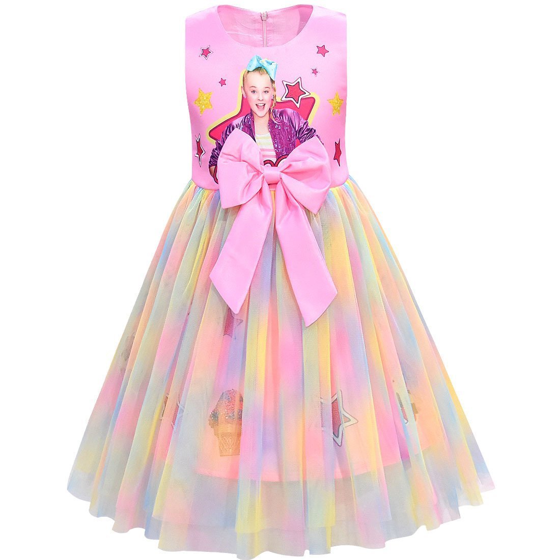 Girls Jojo Siwa Bow Dress Kids Party Birthday Mesh Princess Dress