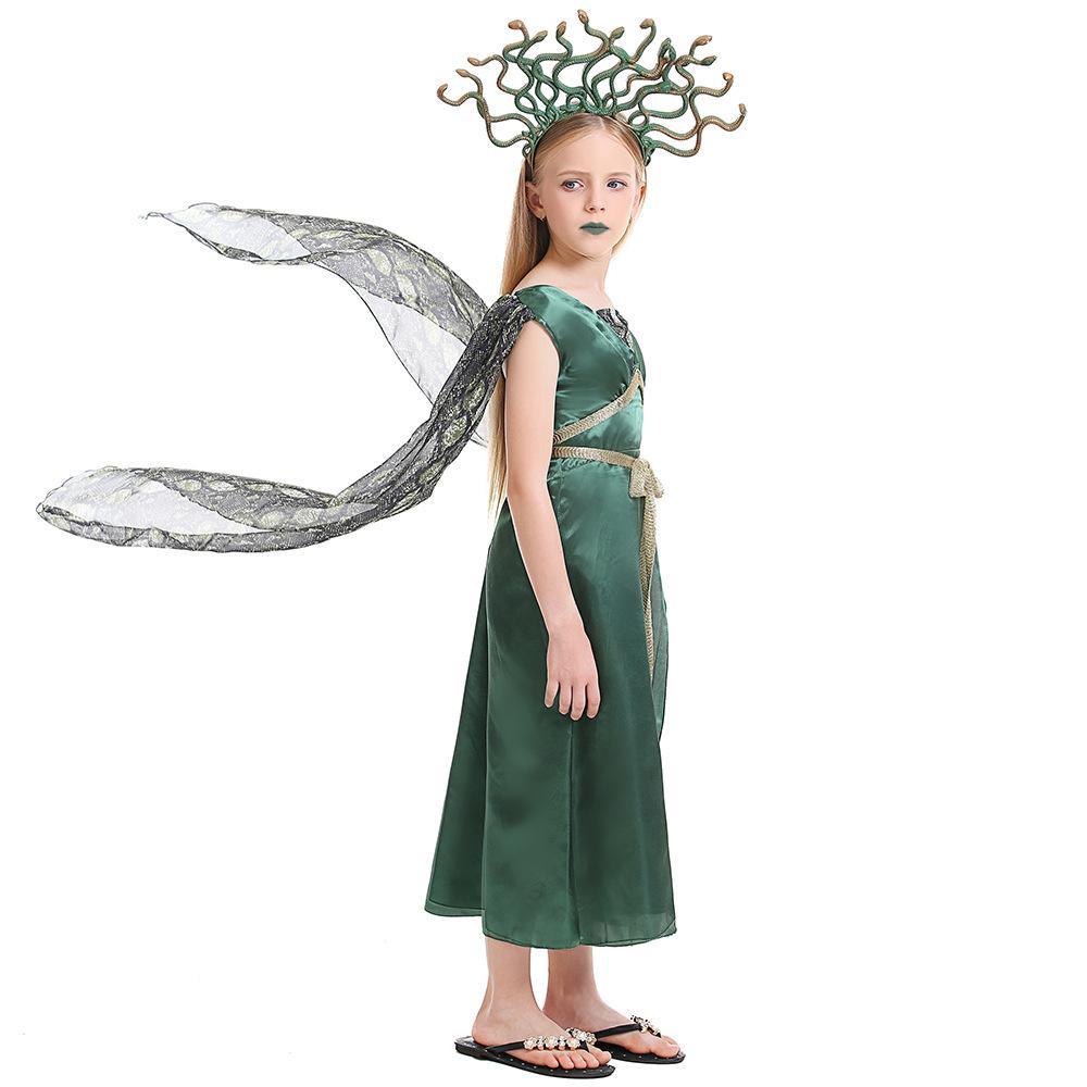 Kids Greek mythology blue Medusa Gorgon cosplay Halloween costume