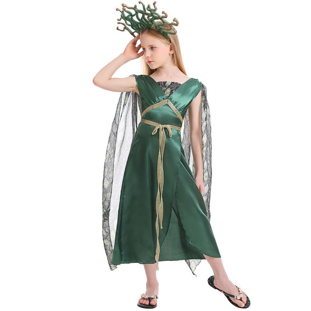 Kids Greek mythology blue Medusa Gorgon cosplay Halloween costume
