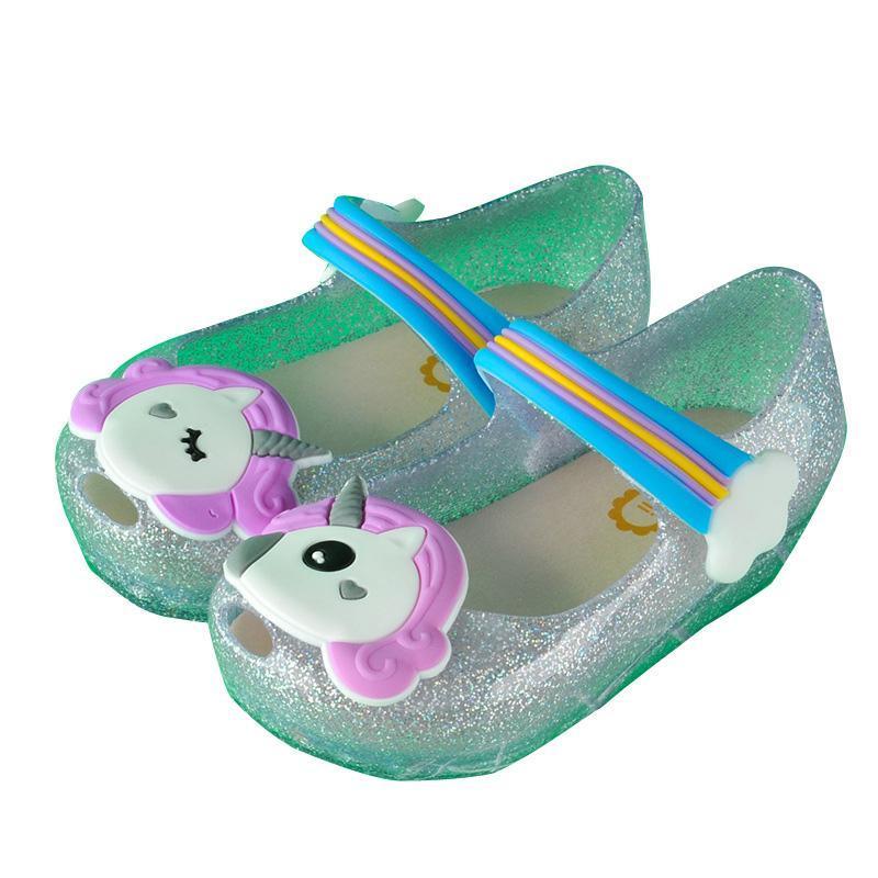 Led Unicorn Shoes Kids Glitter Shoes Mary Jelly Flats Shoes For Girls
