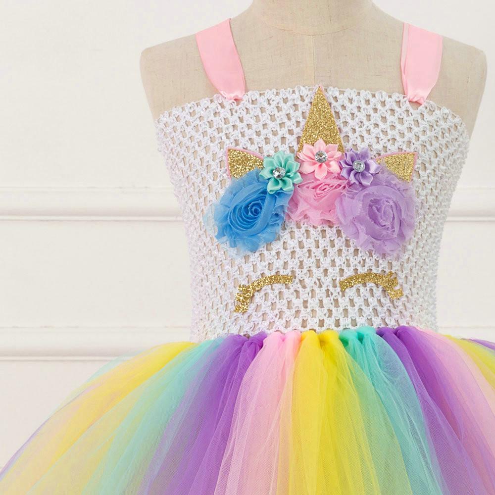 Mesh Handwork with Headgear Unicorn Party Tutu Dress for Girl