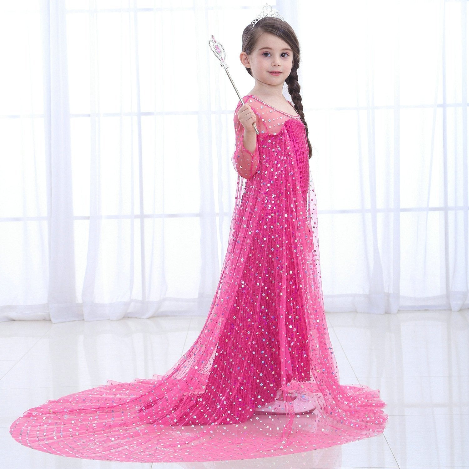 Frozen Elsa Costume Long Sleeve Girl Party Princess Dress