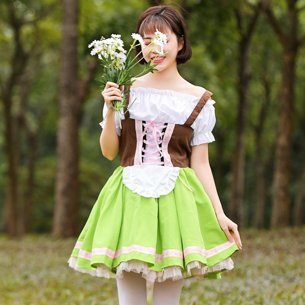 Grass green performance cosplay costumes dress for mom and me