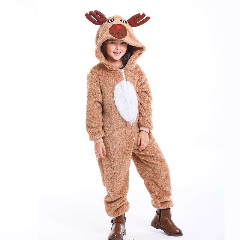 Family Matching Santa Deer Kigurumi Pajamas Hooded Zipper Jumpsuit