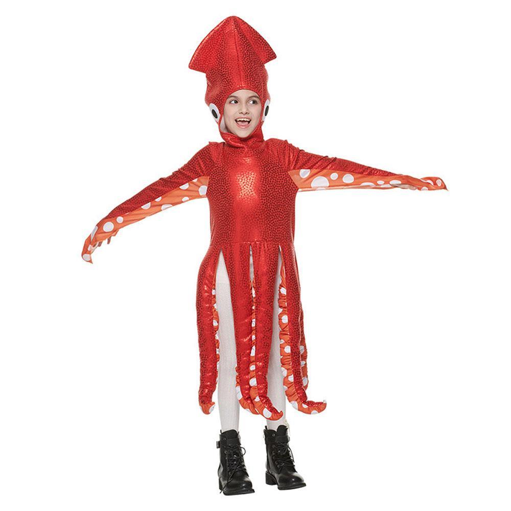 Squid Costume Red Leggings Jumpsuit Marine Life Cosplay Halloween Christmas School Party for Kids