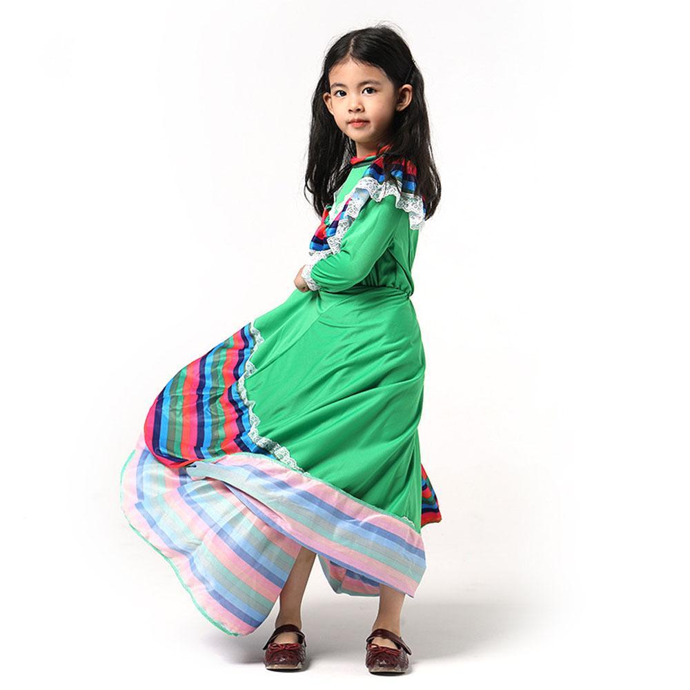 Bright Traditional Mexican Folk Costume Dance Big Swing Dress Stage Performance Skirt for Girls