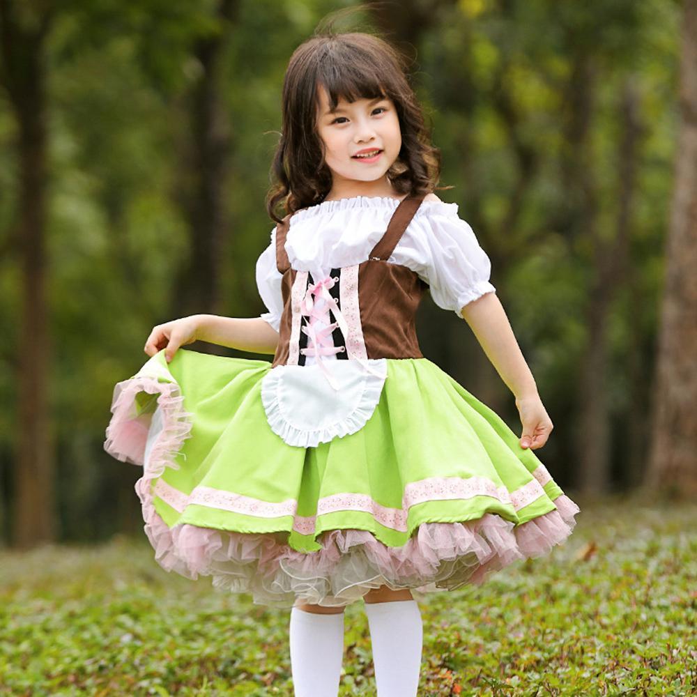 Grass green performance cosplay costumes dress for mom and me