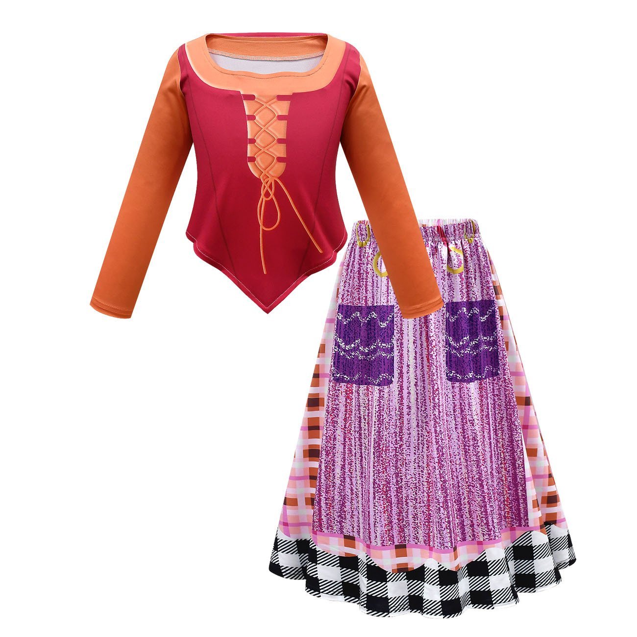 Girls' Hocus Pocus Mary Sanderson Cosplay Costumes Halloween long dress cape Outfit For Kids