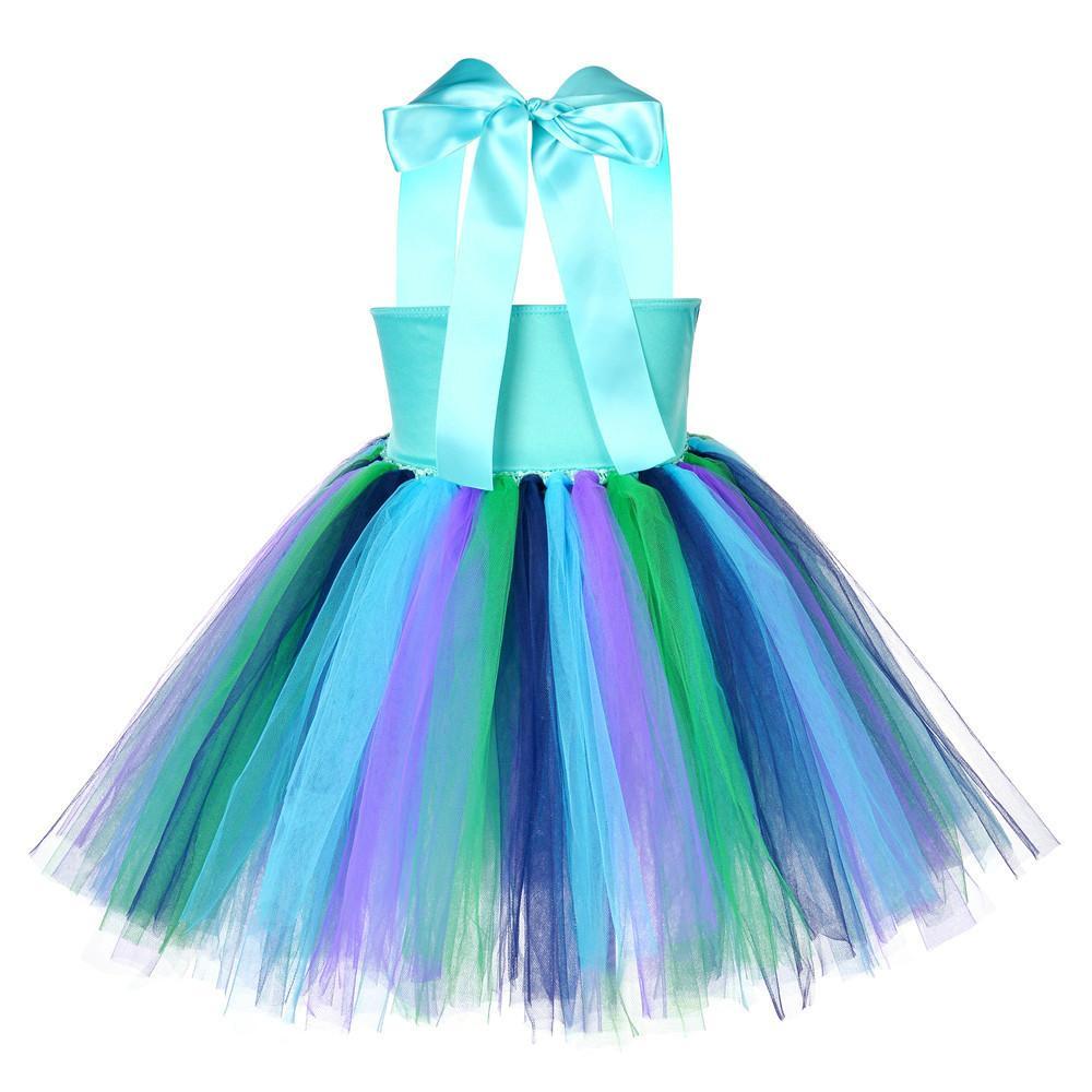 Kids Sequin Peacock Feather Costume Girls Easter Carnival Party Dress
