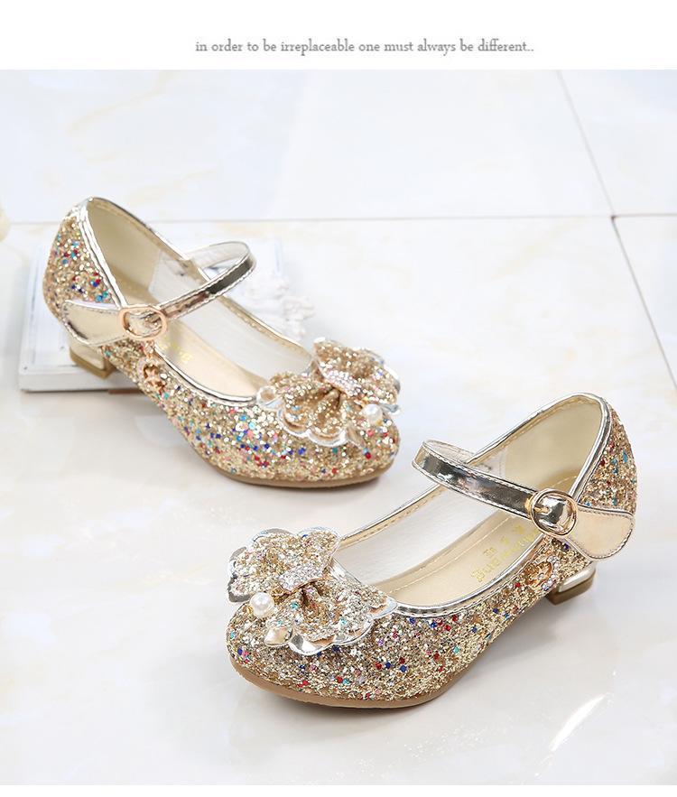 Girls Chunky Glitter Rock Bow Mary Jane Heels Dress Shoes