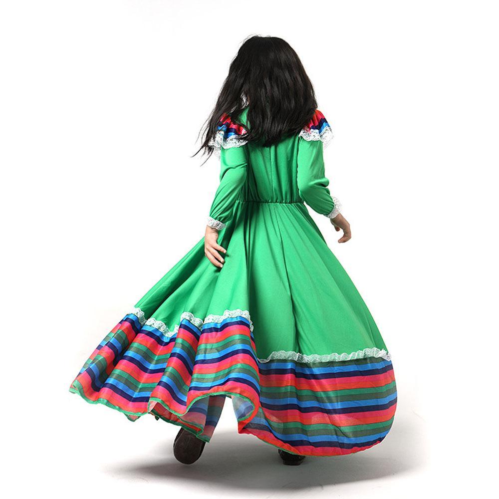 Bright Traditional Mexican Folk Costume Dance Big Swing Dress Stage Performance Skirt for Girls