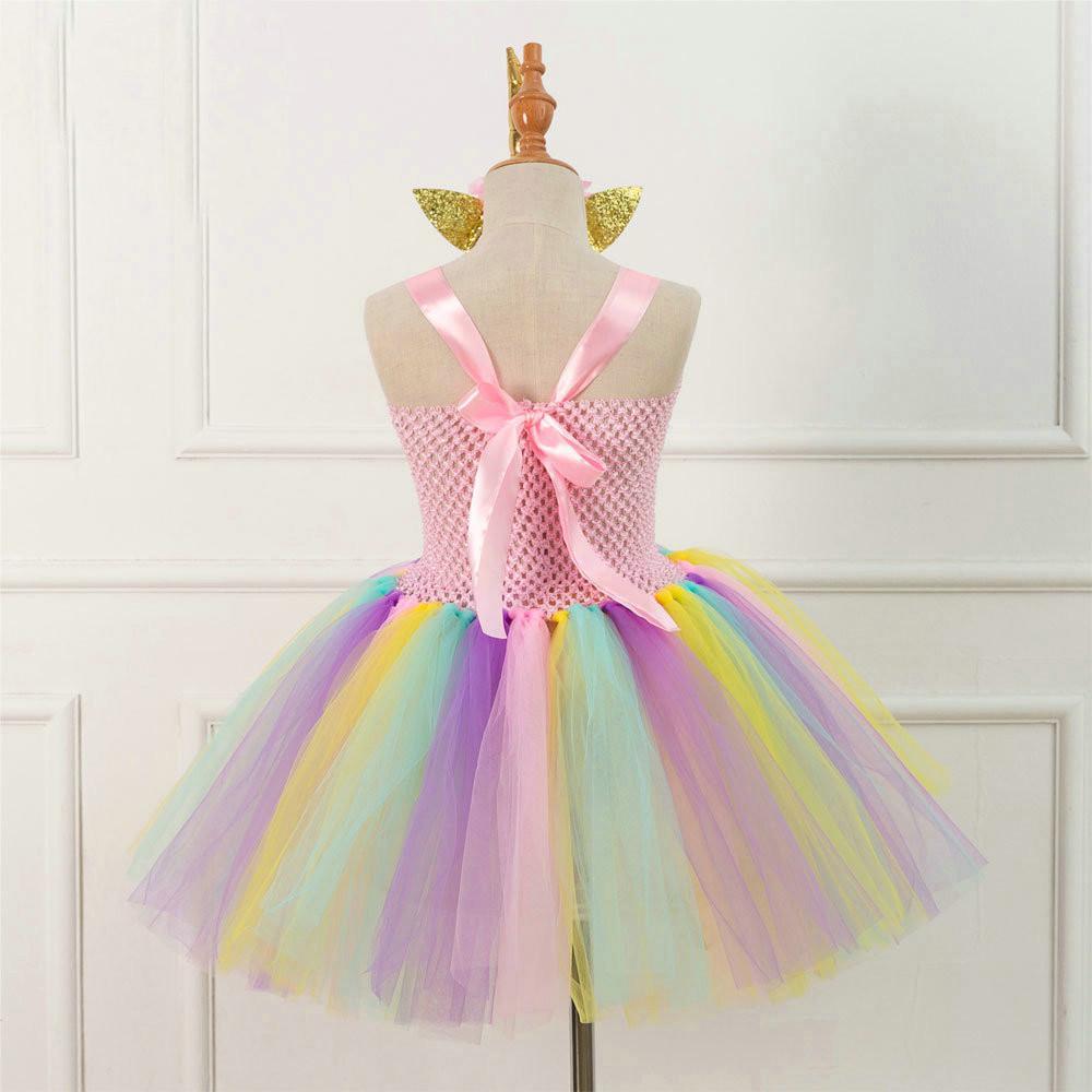 Mesh Handwork with Headgear Unicorn Party Tutu Dress for Girl