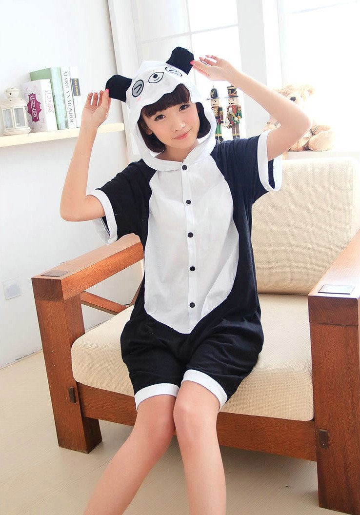 Blink Panda Pajamas Animal Onesie Hoodie Kigurumi Short Sleeve - Azufun