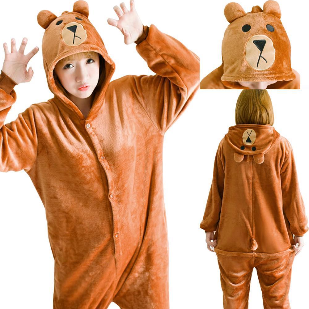 Brown Bear Kigurumi Onesie Hooded Footed Pajamas Party Costume - Azufun