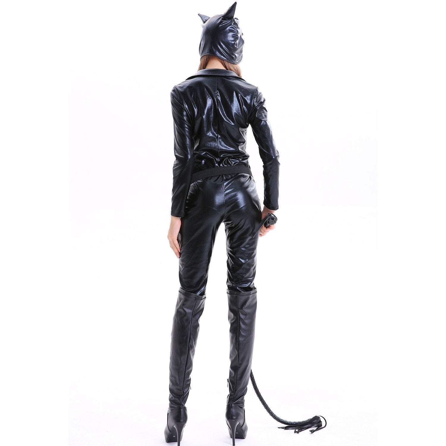 Catwoman Costumes Leather Jumpsuit Halloween - Azufun