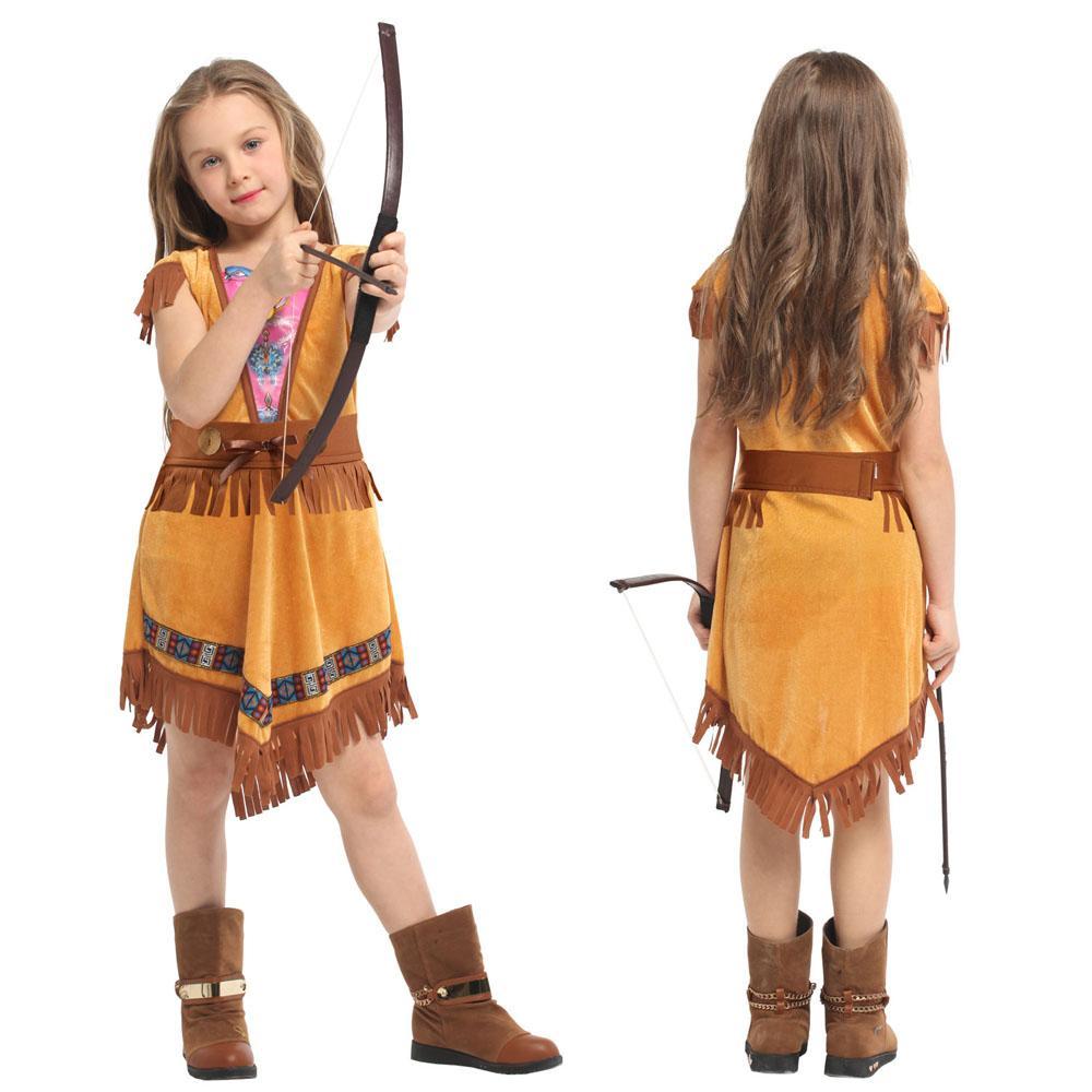 Kids Indian Princess Huntress Cosplay Costume Girls Halloween Dress Up Outfit