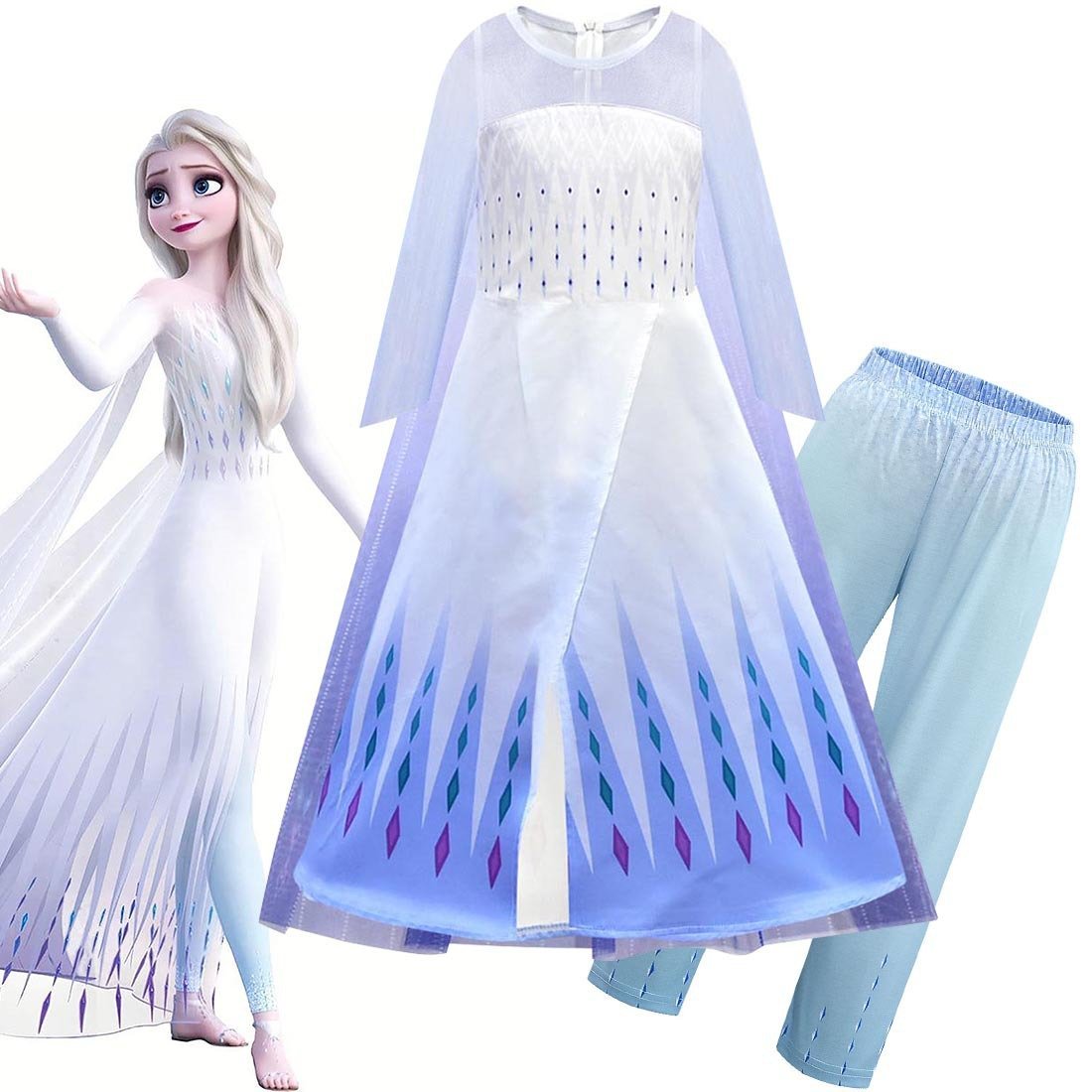 Elsa Show Yourself into the Unknow White Dress Frozen 2 For Toddler Girls - Azufun