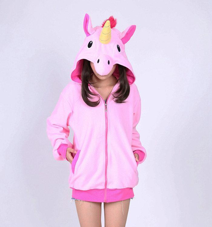 Unicorn Kigurumi Cartoon Cosplay Costume Long Sleeve Zip-up Hoodie - Azufun