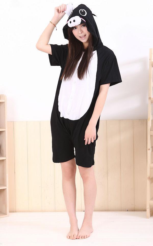 Black Pig Pajamas Animal Onesie Hoodie Kigurumi Short Sleeve - Azufun
