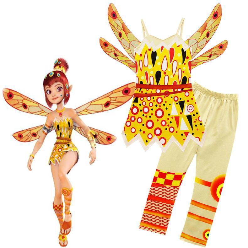 Mia and Me Children Kids Yuko Dress + Legging + Wing Set Costume Dress Up - Azufun