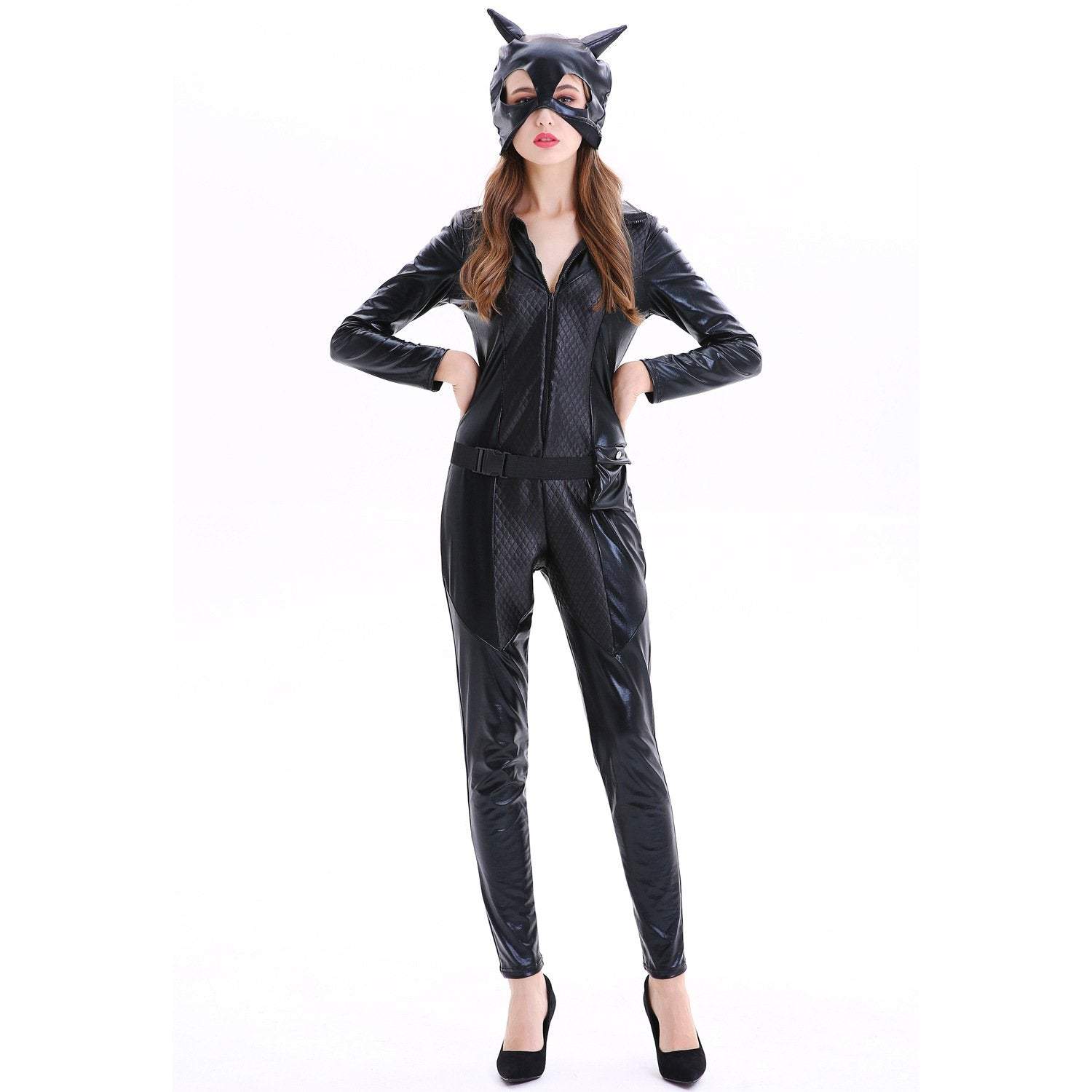 Catwoman Costumes Leather Jumpsuit Halloween - Azufun