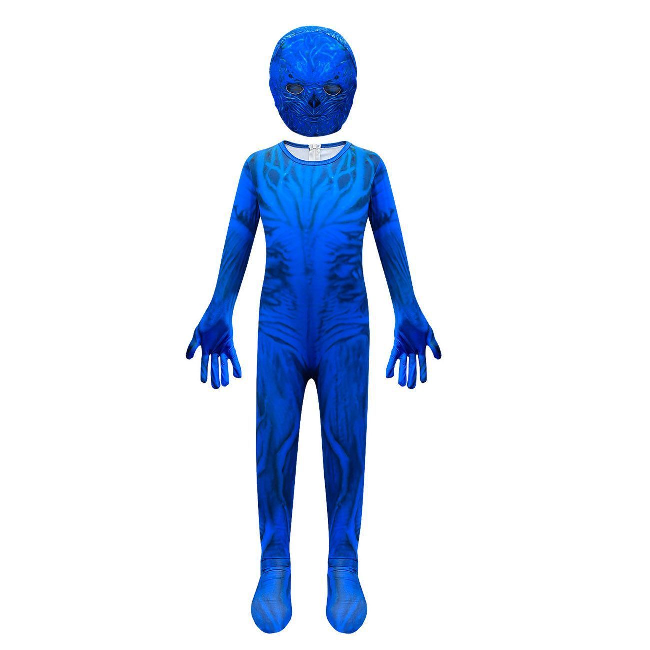 Blue Stranger Things 4 Cosplay Costumes Jumpsuit Romper Halloween Outfit For Kids - Azufun