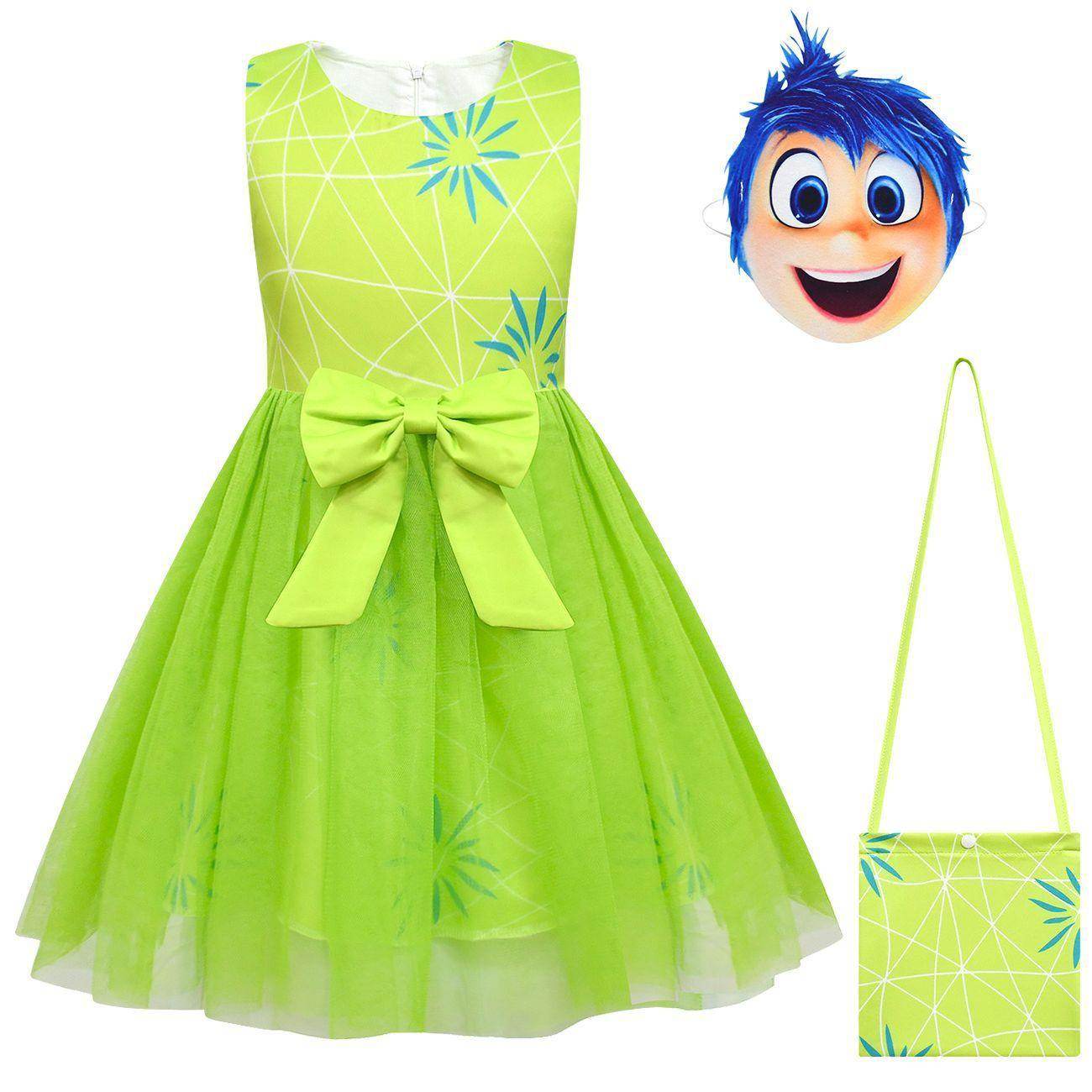 Kids' Inside Out Joy Tutu Dress Costume Cosplay Princess Gown with Bag and Mask - Azufun