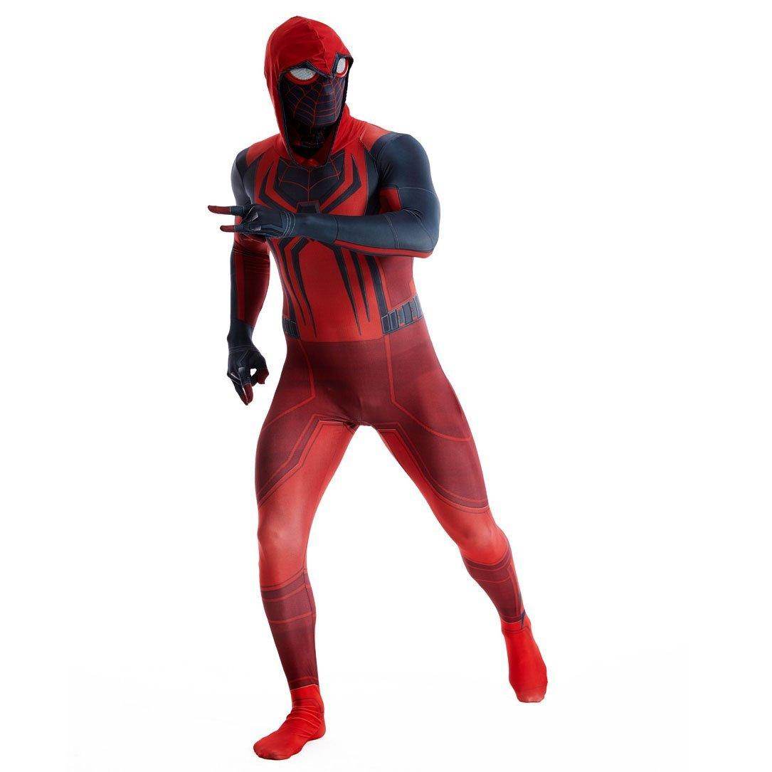 Miles Morales Crimson Cowl Spider Man Costume Red Cape Halloween Cosplay for Kids and Adults - Azufun