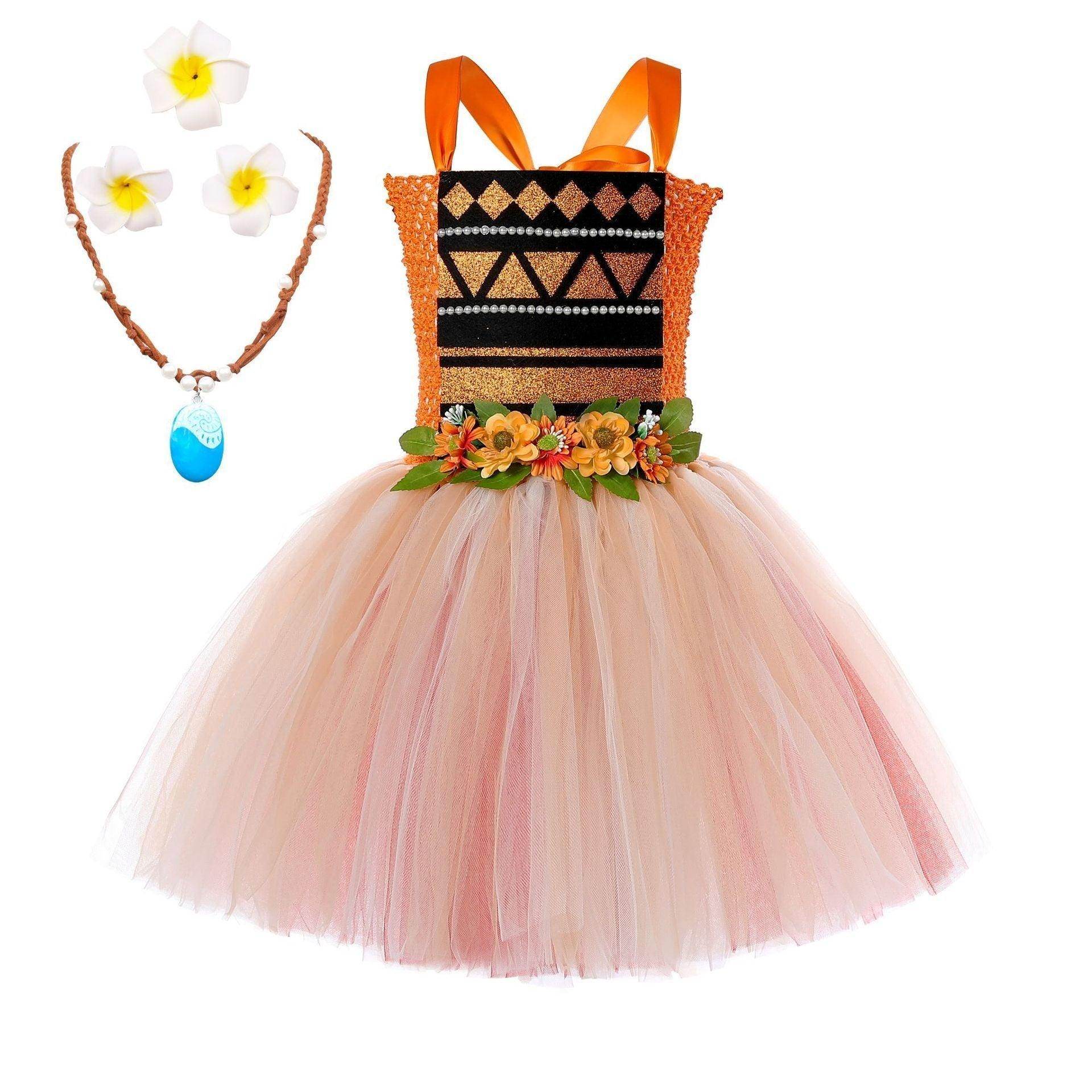 Movie Moana Princess Dress Sweet Flower Fairy dress party runway dress - Azufun