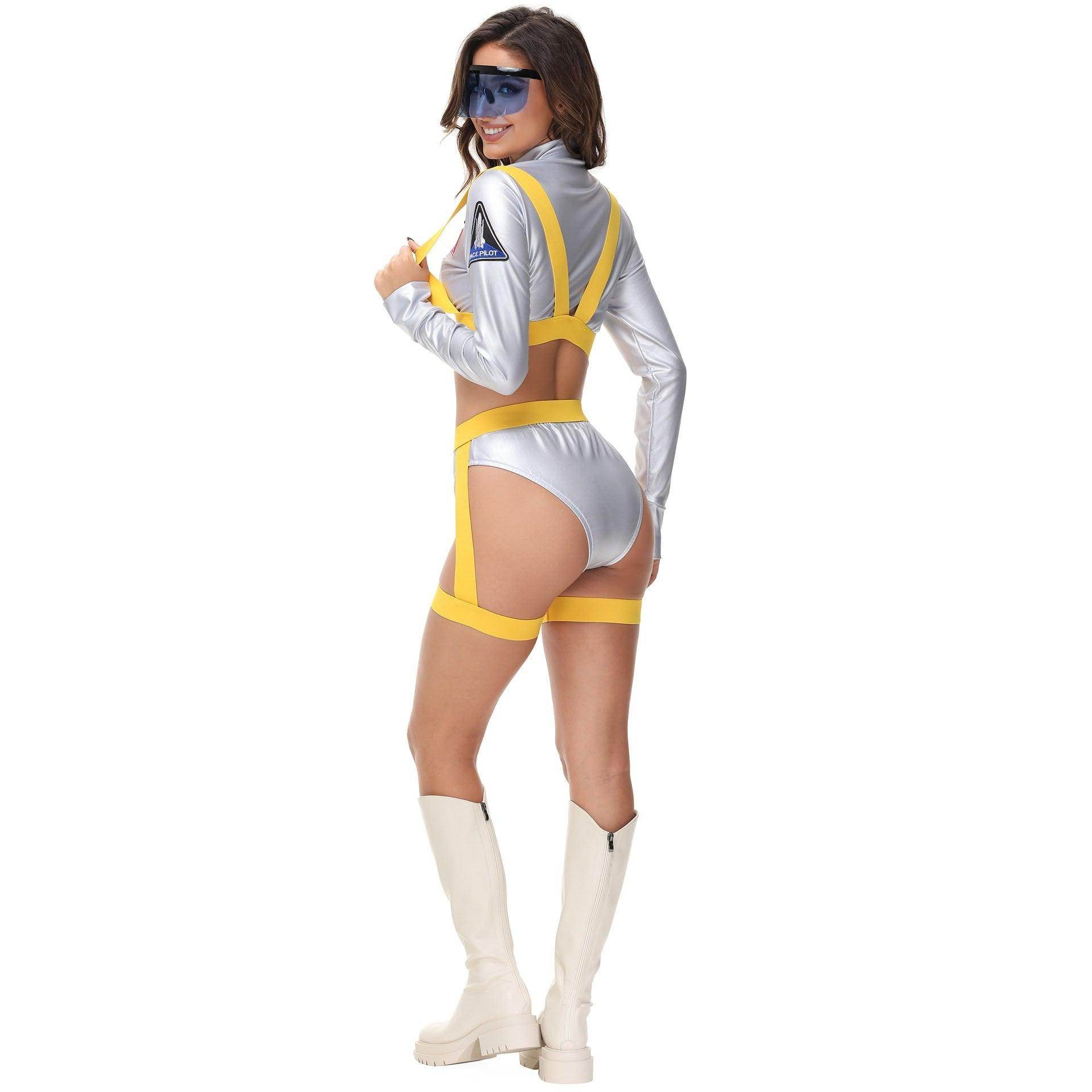 Nightclub Fun Gold Stamped Space Suit Astronaut Female Costume Music Festival Halloween - Azufun
