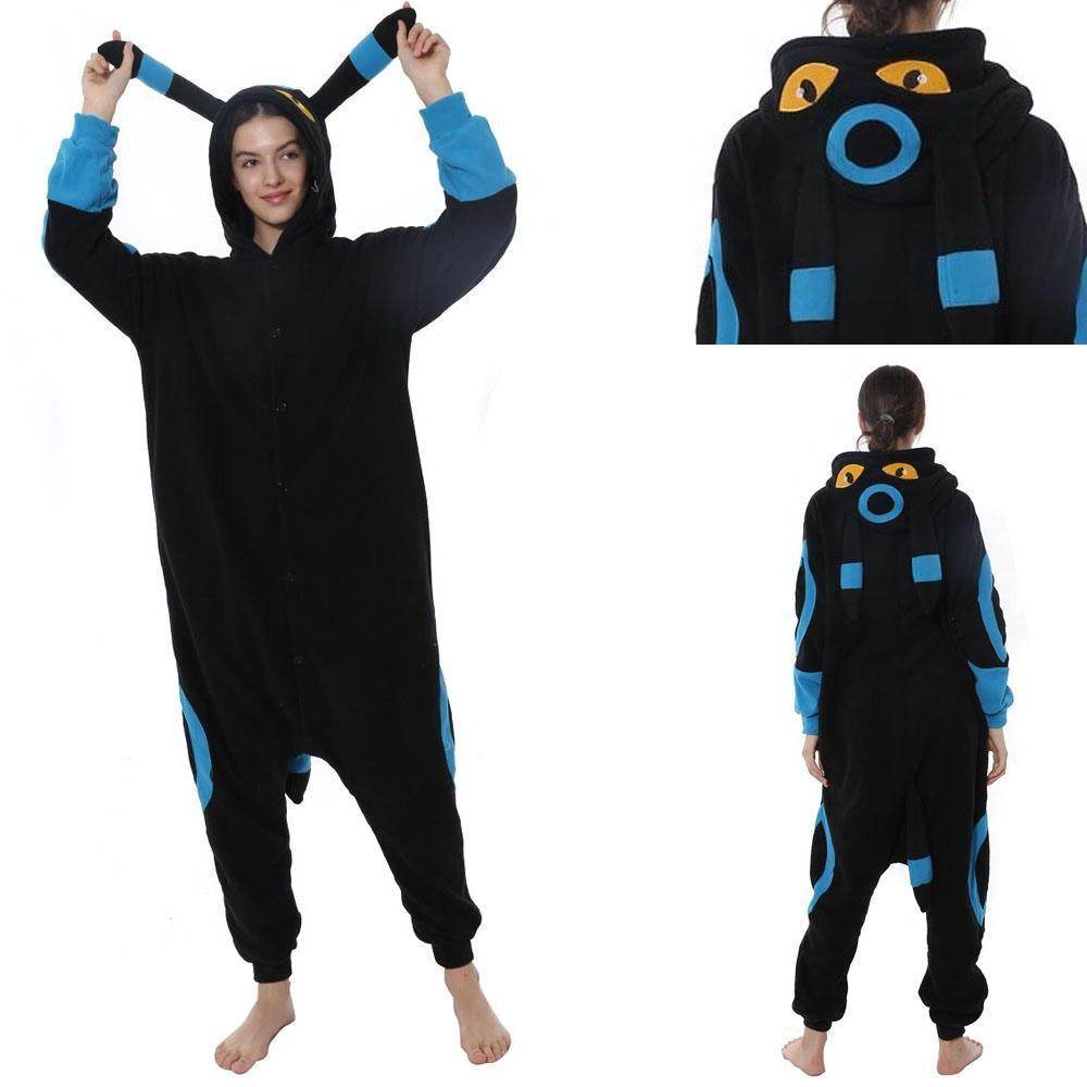 Pokemon Blue Umbreon Eevee Kigurumi Onesie Hoodie Costume Pajamas Black Pajamas - Azufun