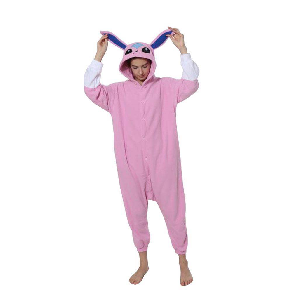 Pokemon Pink Glaceon Eevee Kigurumi Onesie Hoodie Costume Pajamas Sylveon Eevee Pajamas - Azufun