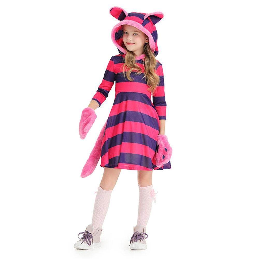 Purple Striped The Cheshire Cat Dress Halloween Outfits Carnival Cosplay Costume For Kids - Azufun