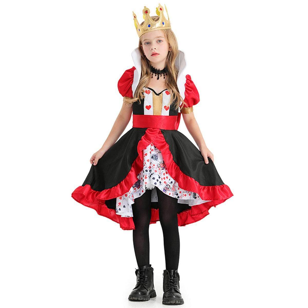 Queen of Hearts Costume Outfits Halloween Carnival Suit Cosplay For Kids - Azufun