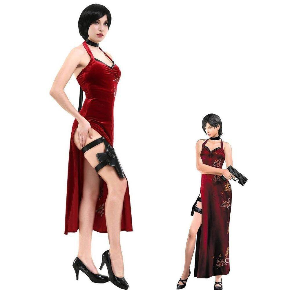 Resident Evil Ada Wong Lunar Costue Sleeveless cheongsam Slit Long Skirt - Azufun